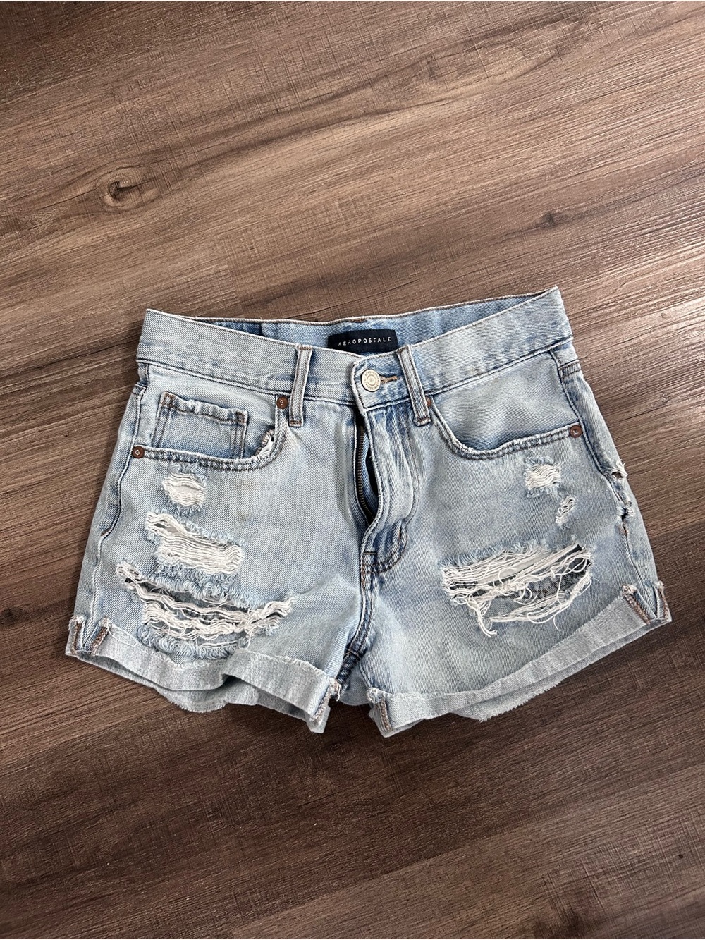 Aeropostale Distressed Light Blue Denim Cutoff Shorts